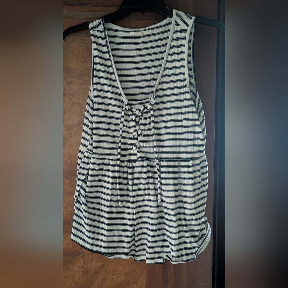 Maurices Blue and White Sleeveless Tie Front Tank Top